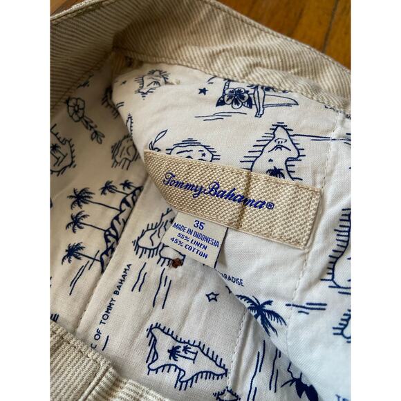 TOMMY BAHAMA Beige Pinstripe Linen/Cotton Shorts sz 35 - Picture 4 of 11